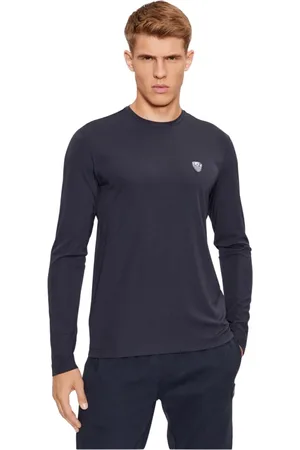 EA7 Homme, Tops, Bleu, Taille: M T-Shirt Manches Longues Stretch Col Rond