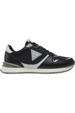 Guess Homme, Chaussures, Noir, Taille: 42 EU Baskets en Cuir PU Noir - Logo Patché