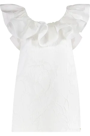 Elisabetta Franchi Femme, Robes, Blanc, Taille: 38 FR Robe Mini en Jacquard Floral Volanté