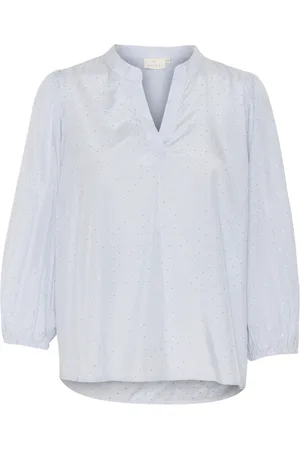 Kaffe Femme, Blouses et Chemises, Bleu, Taille: 36 FR Chemisier à Rayures Bleu/Blanc ¾ Manches