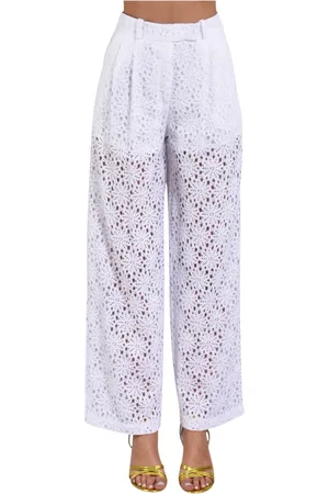 ACTUALEE Femme, Pantalons, Blanc, Taille: 36 FR Pantalon taille haute en dentelle