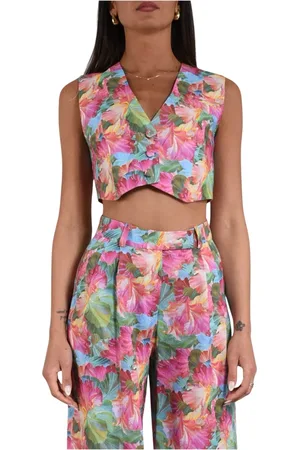 ACTUALEE Femme, Tops, Multicolore, Taille: 44 FR Gilet en Coton Imprimé Col en V