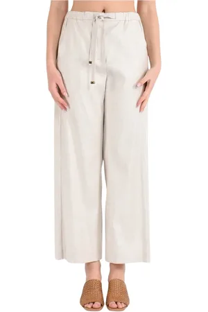 Max Mara Femme, Pantalons, Gris, Taille: 36 FR Pantalon en lin à cordon Jambe droite