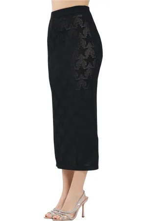 AKEP Femme, Jupes, Noir, Taille: 38 FR Jupe Midi Noire avec Motif Étoilé