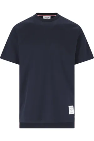 Thom Browne Homme, Tops, Bleu, Taille: XL T-shirt Bleu en Coton avec Logo