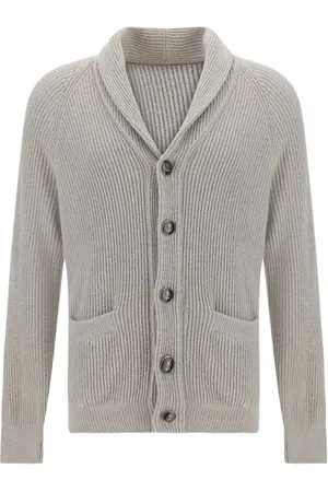 Brunello Cucinelli Homme, Pulls, Gris, Taille: S Cardigan en Coton Côtelé avec Châle