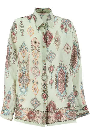 ERMANNO SCERVINO Femme, Blouses et Chemises, Vert, Taille: 38 FR Chemise Ramie à Manches Longues et Col