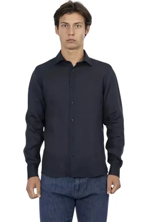BALDININI Homme, Chemises, Bleu, Taille: L Chemise Slim en Lin pour Homme