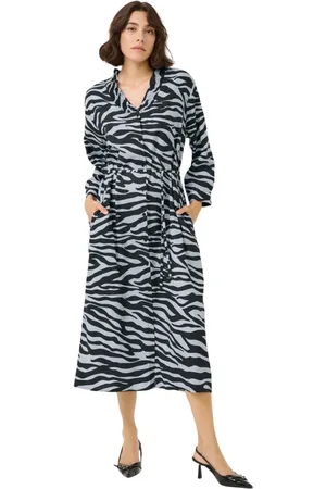 Kaffe Femme, Robes, Multicolore, Taille: 40 FR Robe Bleue/Noire Graphique avec Col en V