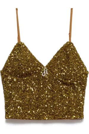 ANIYE BY Femme, Tops, Brun, Taille: 38 FR Top à paillettes col V
