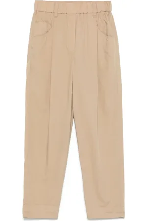 Brunello Cucinelli Femme, Pantalons, Brun, Taille: 38 FR Pantalon Marron à Taille Élastique