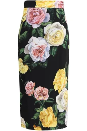 Dolce & Gabbana Femme, Jupes, Multicolore, Taille: 36 FR Jupe Midi Florale avec Doublure en Soie