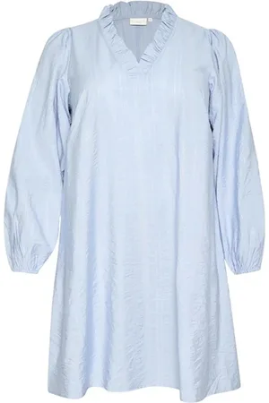 Kaffe Femme, Robes, Bleu, Taille: 50 FR Robe en Chambray doux avec manches bouffantes