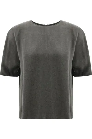 Giorgio Armani Femme, Tops, Gris, Taille: 40 FR Satin Top Elegant Crew Neck