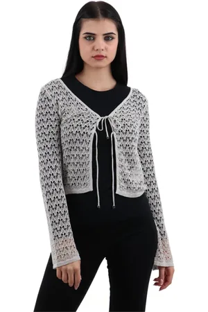 Guess Femme, Pulls, Gris, Taille: 38 FR Pull en maille ajourée lurex - Col V