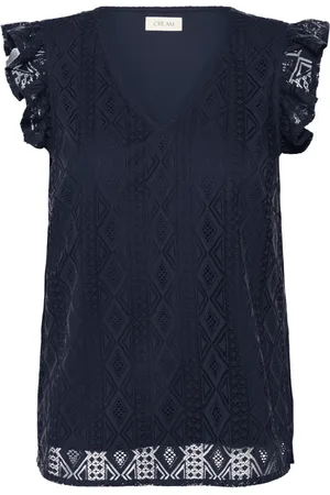 Cream Femme, Blouses et Chemises, Bleu, Taille: 38 FR Haut à volants bleu marine Élégant Tee