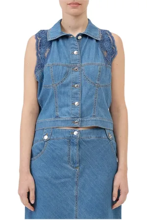 ERMANNO SCERVINO Femme, Vestes, Bleu, Taille: 38 FR Gilet court avec détails en dentelle