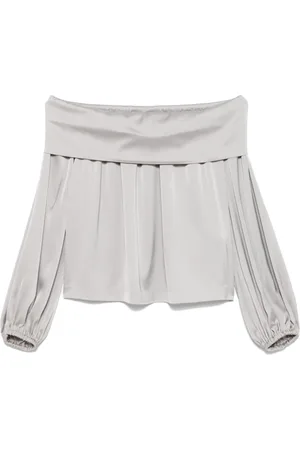 D.EXTERIOR Femme, Blouses et Chemises, Gris, Taille: 40 FR Chemisier en Satin Gris Clair avec Col Cowl