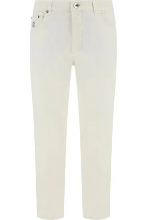 Brunello Cucinelli Homme, Jeans, Blanc, Taille: XL Jean classique en coton avec ourlet retourné