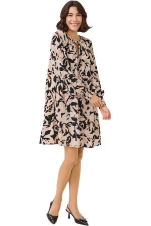 Kaffe Femme, Robes, Multicolore, Taille: 38 FR Robe Courte Beige/Noir/Pêche Blurry Leaf