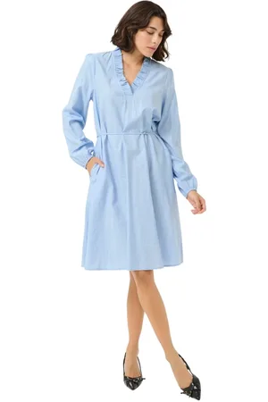 Kaffe Femme, Robes, Bleu, Taille: 46 FR Élégante Robe Chambray avec Ceinture