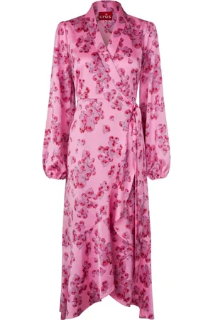 Crās Femme, Robes, Rose, Taille: 40 FR Robe Portefeuille Roses avec Détails à Volants
