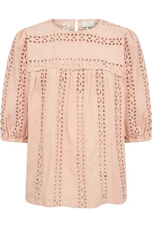 Kaffe Femme, Blouses et Chemises, Rose, Taille: 42 FR Chemisier Brodé Pêche Nectar