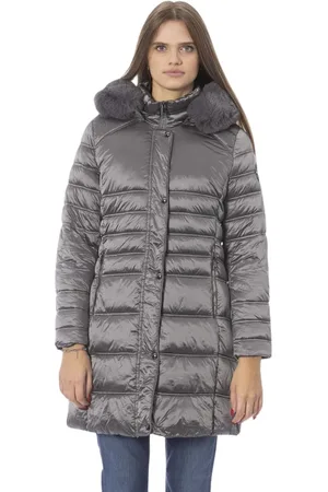 BALDININI Femme, Manteaux, Gris, Taille: 38 FR Chic Manteau Long Gris avec Détail Monogramme
