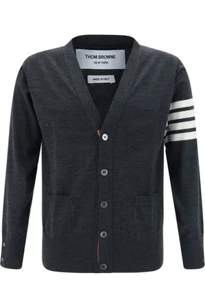 Thom Browne Homme, Pulls, Noir, Taille: L Poignets Rayés Cardigan en Laine