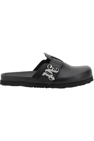 Palm Angels Homme, Chaussures, Noir, Taille: 40 EU Mules en cuir avec large bride et plaque 3D