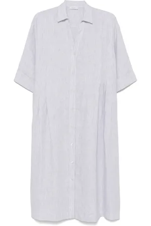 PESERICO SIGN Femme, Robes, Gris, Taille: 40 FR Robe Midi Rayée avec Patte de Boutonnage