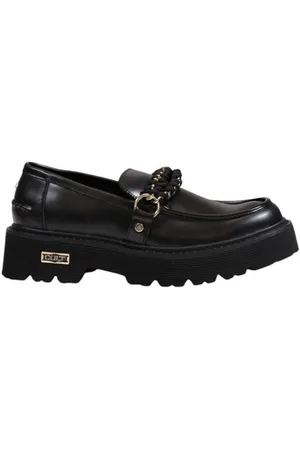 Cult Femme, Chaussures, Noir, Taille: 41 EU Chaussures plates en cuir noir pour femmes