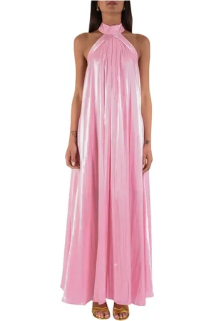 ACTUALEE Femme, Robes, Rose, Taille: 38 FR Robe Longue en Satin avec Col Américain