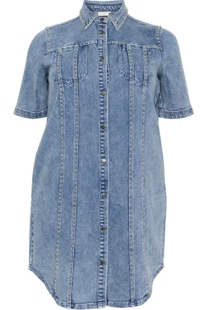 Kaffe Femme, Robes, Bleu, Taille: 48 FR Robe en Denim avec Demi-Manches et Col