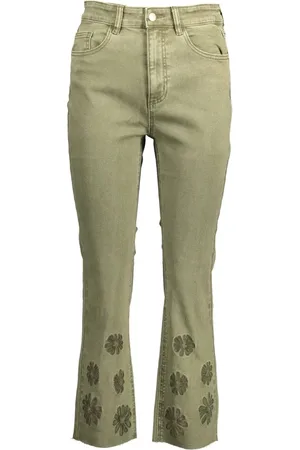 Desigual Femme, Jeans, Vert, Taille: 42 FR Jean Évasé Vert avec Broderie