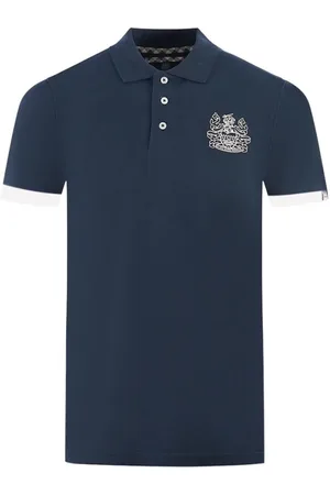 Aquascutum Homme, Tops, Bleu, Taille: S Polo en coton avec logo contrasté