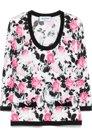 Blugirl Femme, Pulls, Multicolore, Taille: 44 FR Pull Blanc à Col Rond avec Épaulettes