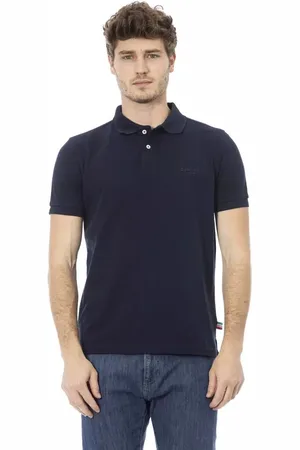 BALDININI Homme, Tops, Bleu, Taille: 3XL Polo en Coton Bleu avec Broderie Chic