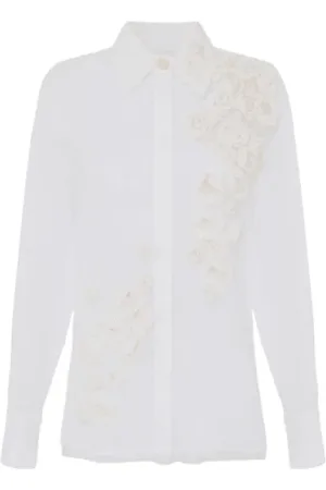 Elisabetta Franchi Femme, Blouses et Chemises, Blanc, Taille: 40 FR Chemise en voile de coton brodée de roses
