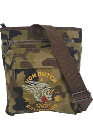 Von Dutch Homme, Sacs, Vert, Taille: ONE Size Sac à bandoulière en toile verte avec logo patché