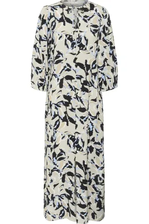 Kaffe Femme, Robes, Multicolore, Taille: 48 FR Robe à Imprimé Feuille avec Manches 3/4