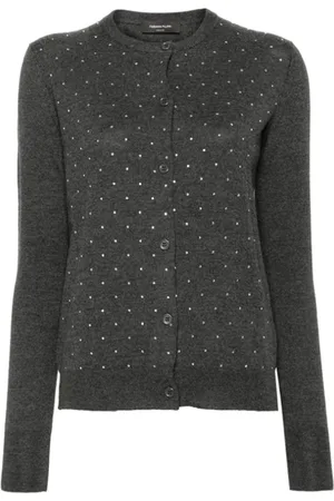 Fabiana Filippi Femme, Pulls, Gris, Taille: 38 FR Cardigan en laine mérinos orné de cristaux