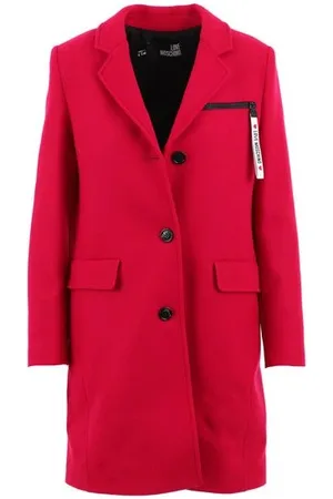 Moschino Femme, Manteaux, Rose, Taille: 38 FR Manteau Rose Chic en Laine avec Logo