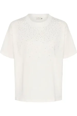 Kaffe Femme, Tops, Blanc, Taille: 46 FR Tee Élégant avec Détail Similisten