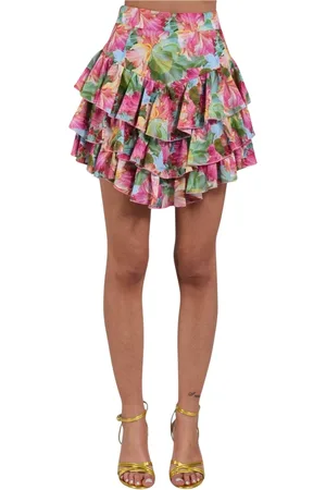 ACTUALEE Femme, Jupes, Multicolore, Taille: 36 FR Mini-jupe en coton imprimé avec volants