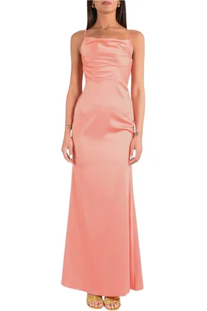 ACTUALEE Femme, Robes, Rose, Taille: 44 FR Robe Longue en Satin avec Dos Croisé