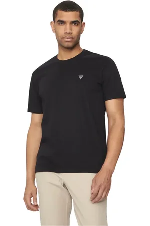 Guess Homme, Tops, Noir, Taille: M T-shirt noir en coton avec patch logo