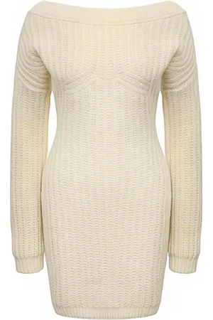 Dsquared2 Femme, Robes, Blanc, Taille: 38 FR Robe en Tricot Crème avec Encolure Bateau