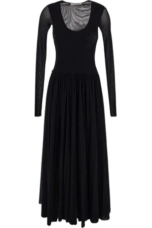 Serafini Femme, Robes, Noir, Taille: 38 FR Robe Élégante Col en V Manches Longues en Tulle
