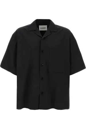 Jil Sander Homme, Chemises, Noir, Taille: M Chemise noire en coton à col cubain